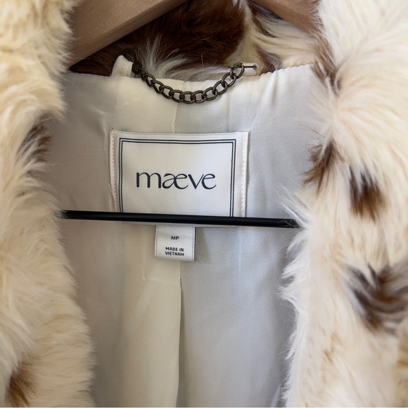 Anthropologie Maeve Grand Glam Faux Fur Coat Long Jacket in Cream and Brown - Picture 6 of 7